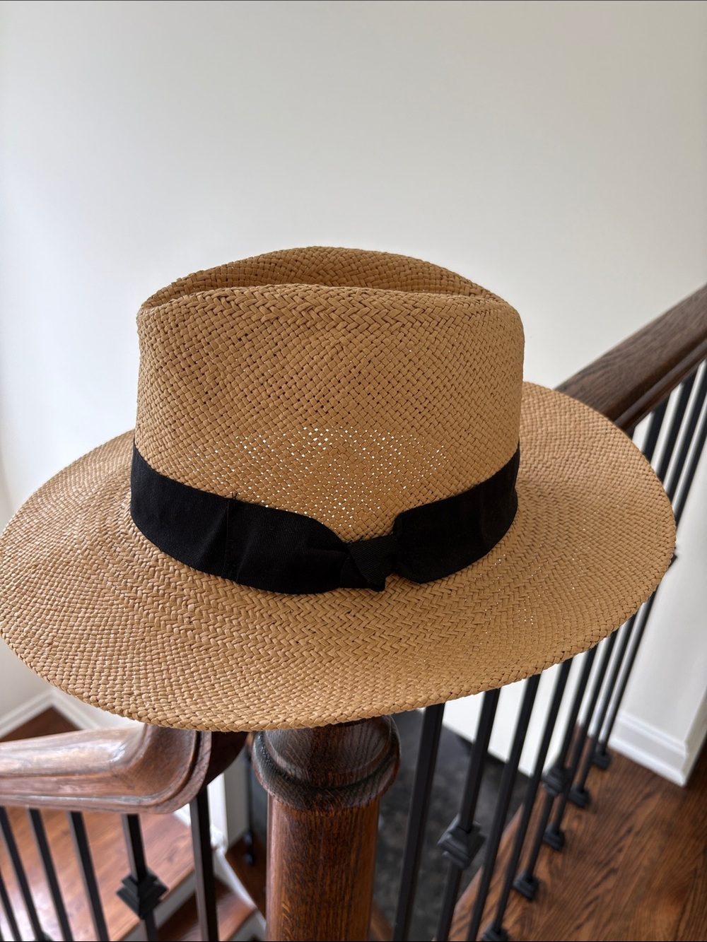 Natural Straw Sun Hat with Black Ribbon Trim